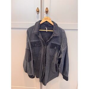 Women's Gray Black Button-Up Mid-Length Jacket with Pockets Contrast Trim